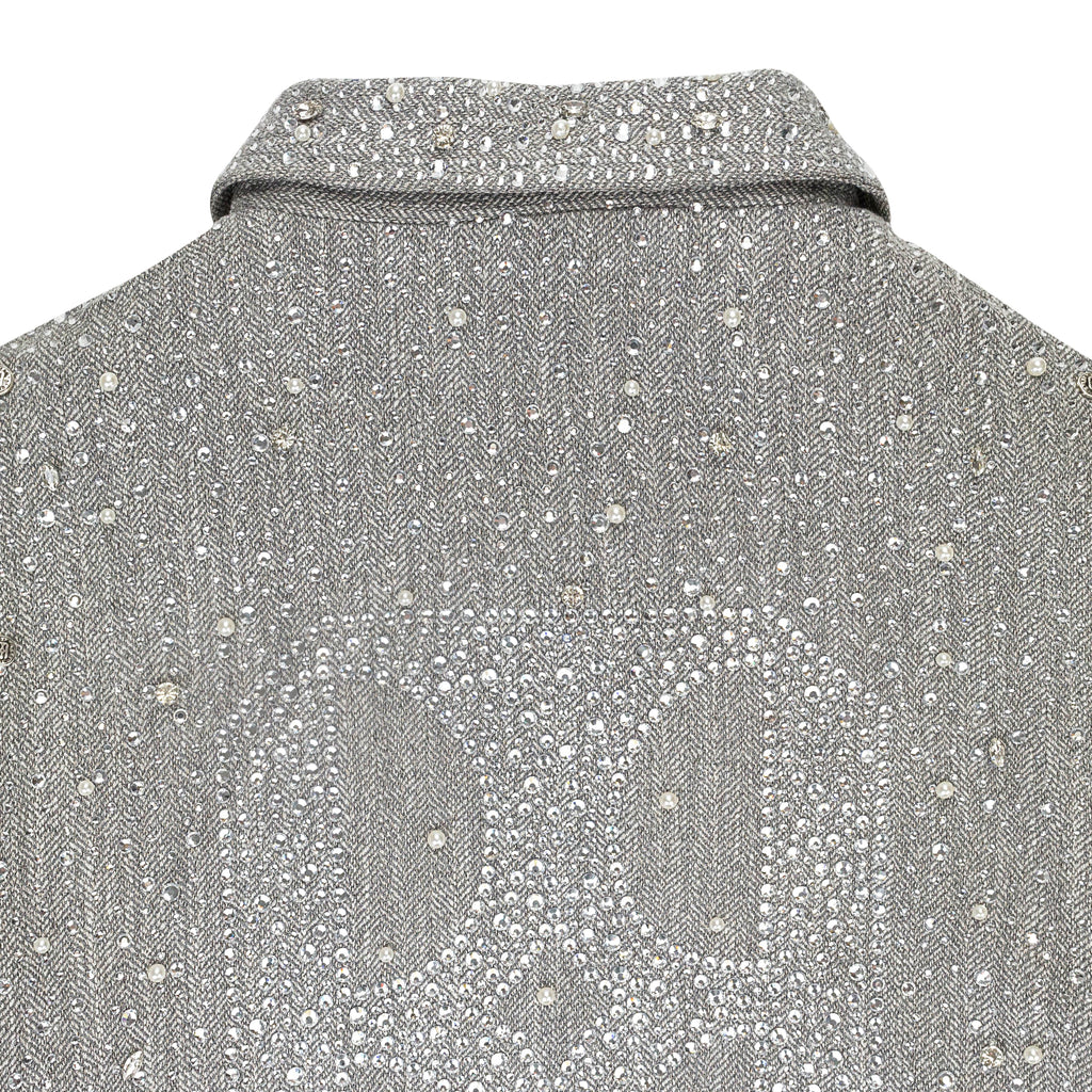 RHINESTONE ZIPPER LIGHT GREY WORK JACKET