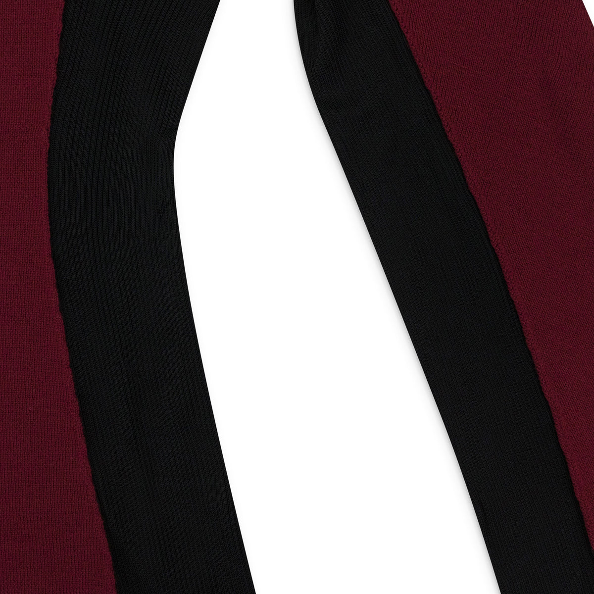 BURGUNDY MIX MEDIA TIGHT KNIT BLOUSE