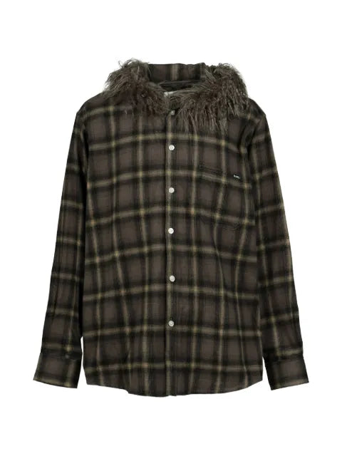 KAMIYA  faux-fur-trim hooded check overshirt