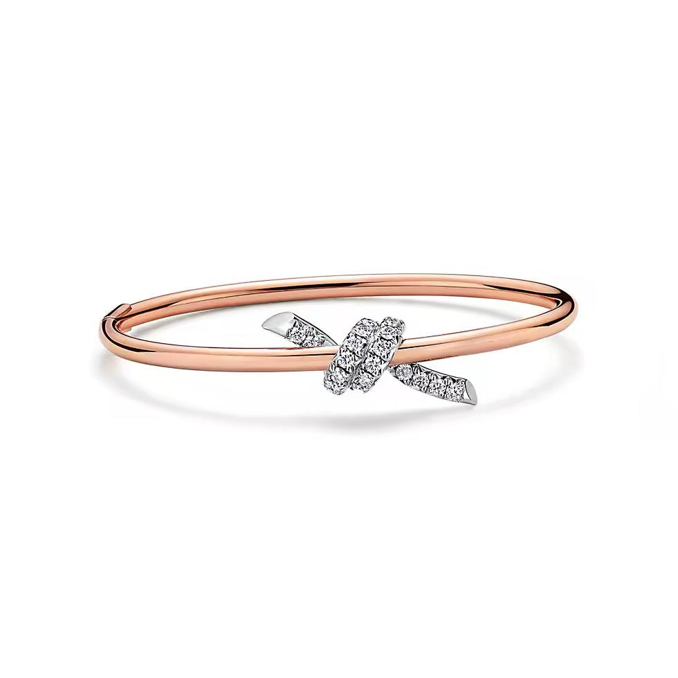 Tiffany Style Knot Cubic Zirconia 18K Gold-Plated Bangle