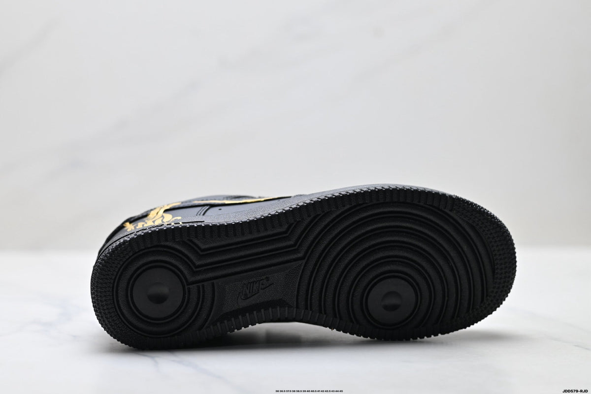 Nike Air Force 1 Low Black Gold Graphic Unisex Sneakers Style 14