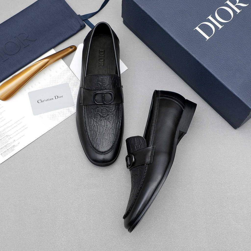 Dior Black Embossed Leather Loafers