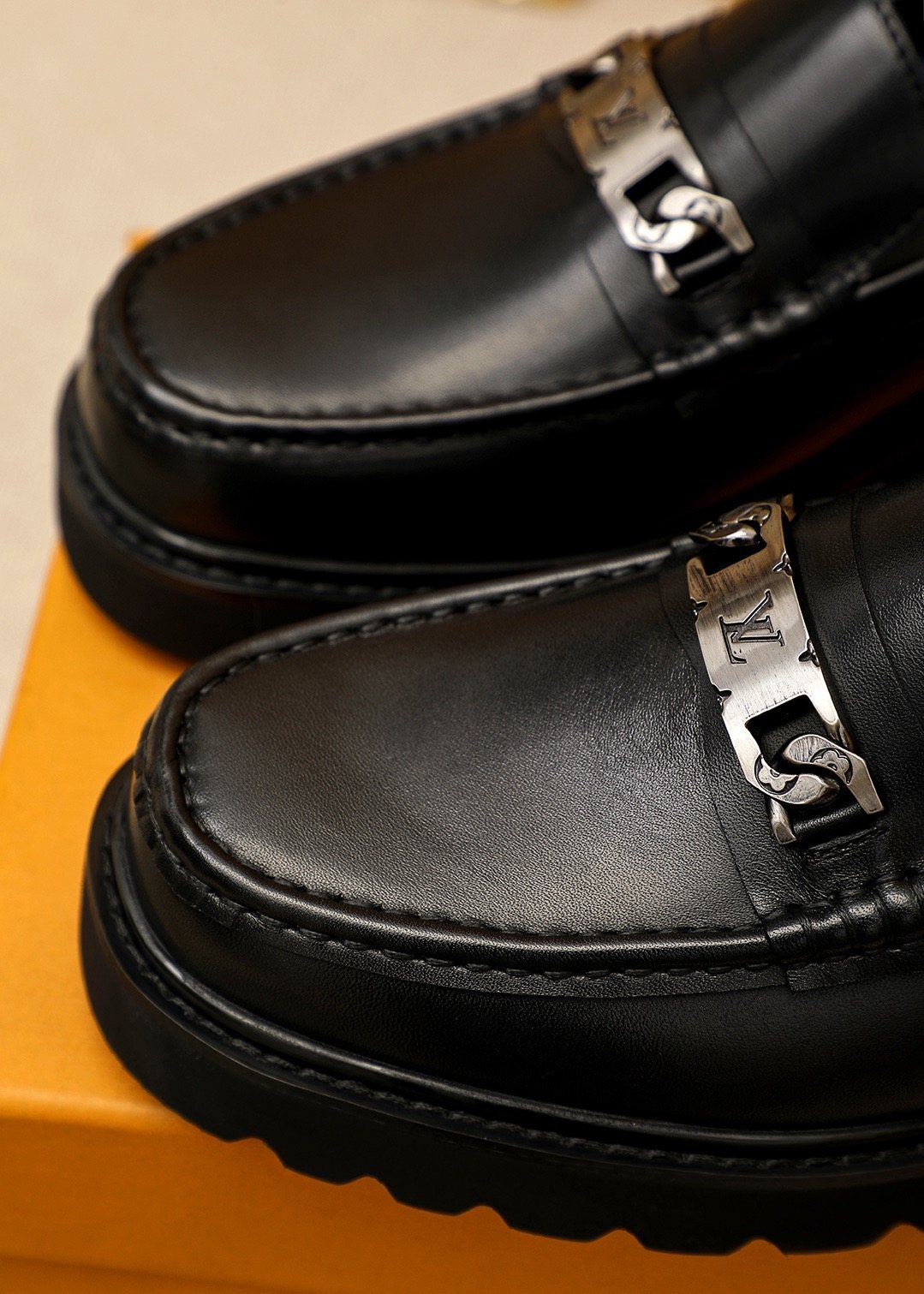 Louis Vuitton Black Metal-Bit Loafers - Rounded Toe
