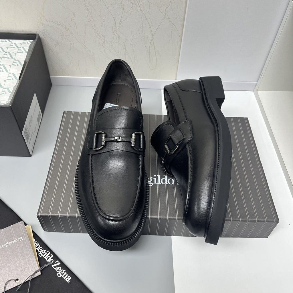Ermenegildo Zegna Men's Black Leather Bit Loafers
