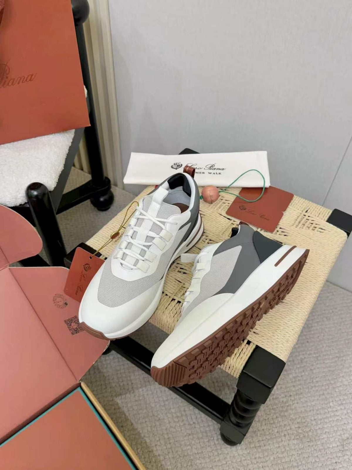 Loro Piana Men's White & Gray Low-Top Sneakers