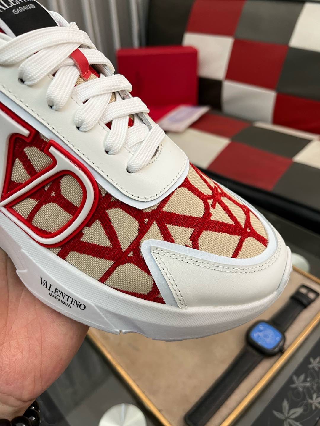 Valentino White and Red Patterned Sneakers