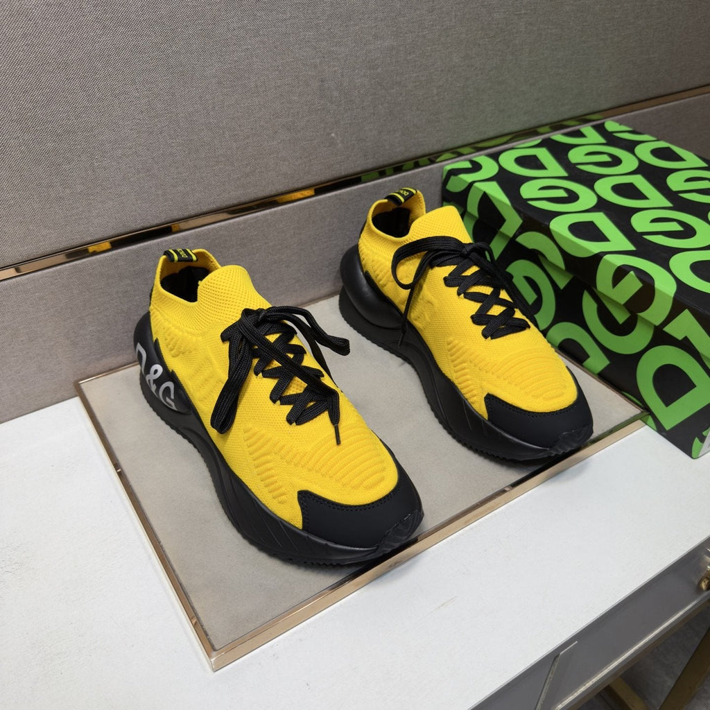 Dolce & Gabbana Yellow and Black Lace-Up Sneakers