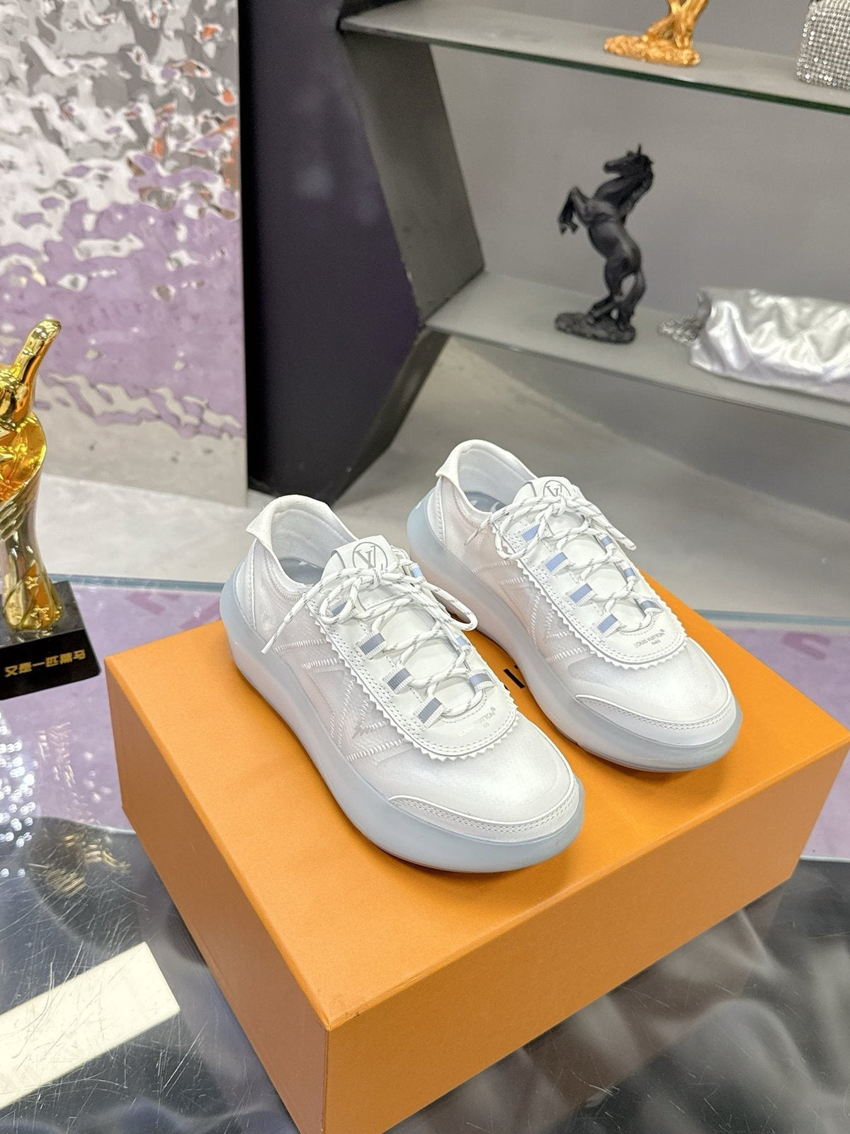 Louis Vuitton Aqua Blue and White Low-Top Sneakers
