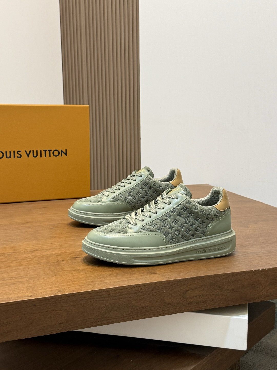 Louis Vuitton Men's Pale Olive Monogram Low-Top Sneakers