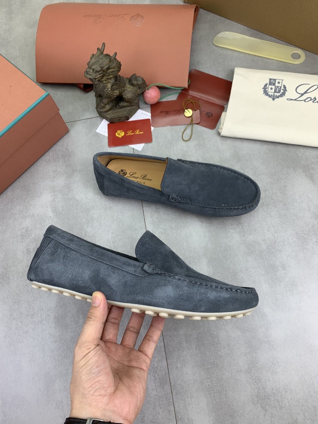 Loro Piana Blue-Gray Suede Driving Shoes
