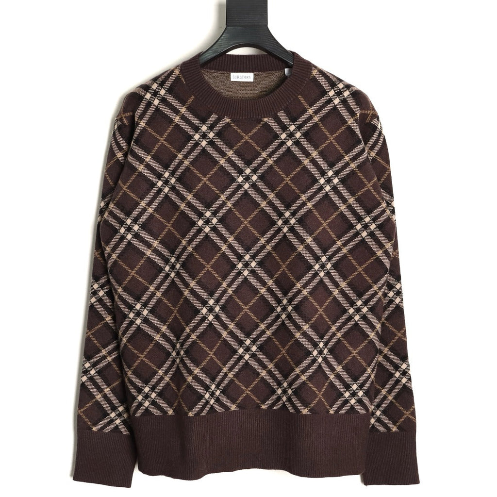 Burberry Diagonal-Check Crewneck Sweater - Dark Brown